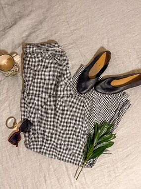 Black & White Gingham Wide-Leg Linen Pants